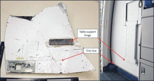 澳洲和马国调查当局发布的照片显示，在南印度洋沿岸寻获的两个碎片包括图中这一个，几乎肯定来自失踪的马航MH370航班。（法新社） 