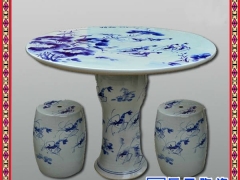 厂家批发粉彩陶瓷桌凳套装 手绘大好河山陶瓷桌凳 瓷桌椅单品图3