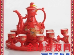 手绘金镶玉陶瓷自动倒酒酒具套装 青花茶壶温酒酒具批发图3