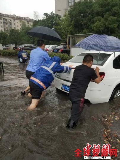 大雨大风令南京不少城市行道树倾覆。 城管供图