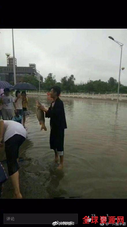 南京暴雨开启“看海模式” 男子路边摸了条大鱼