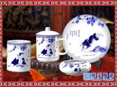 陶瓷茶杯三件套定制 青花瓷茶杯三件套图2