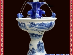粉彩花鸟陶瓷喷泉 空气加湿器室内摆件 玻璃球鲤鱼嬉戏喷泉图1