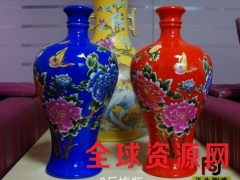 5斤装酒瓶，景德镇陶瓷酒瓶厂家批发定做红牡丹陶瓷酒瓶图2