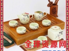 简约白瓷带竹艺托盘功夫茶具套件图2