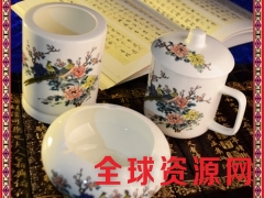 精品手绘陶瓷办公文具用品套装 笔筒烟灰缸带盖茶杯图2