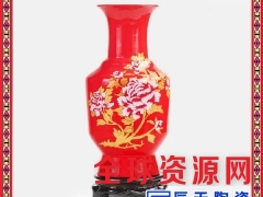 景德镇陶瓷中国红描金花瓶中式装饰品家居客厅工艺品摆件图2