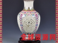 景德镇陶瓷粉彩镂空薄胎花瓶鱼尾瓶现代中式家居客厅摆件图2