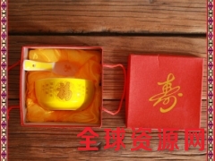 陶瓷寿碗红黄釉碗礼品碗 婚庆喜碗喜勺套装刻字定制LOGO图2