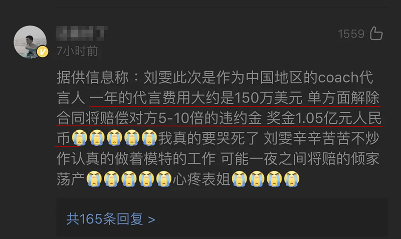 刘雯主动与蔻驰解约或赔1.6亿？媒体：你们想多了